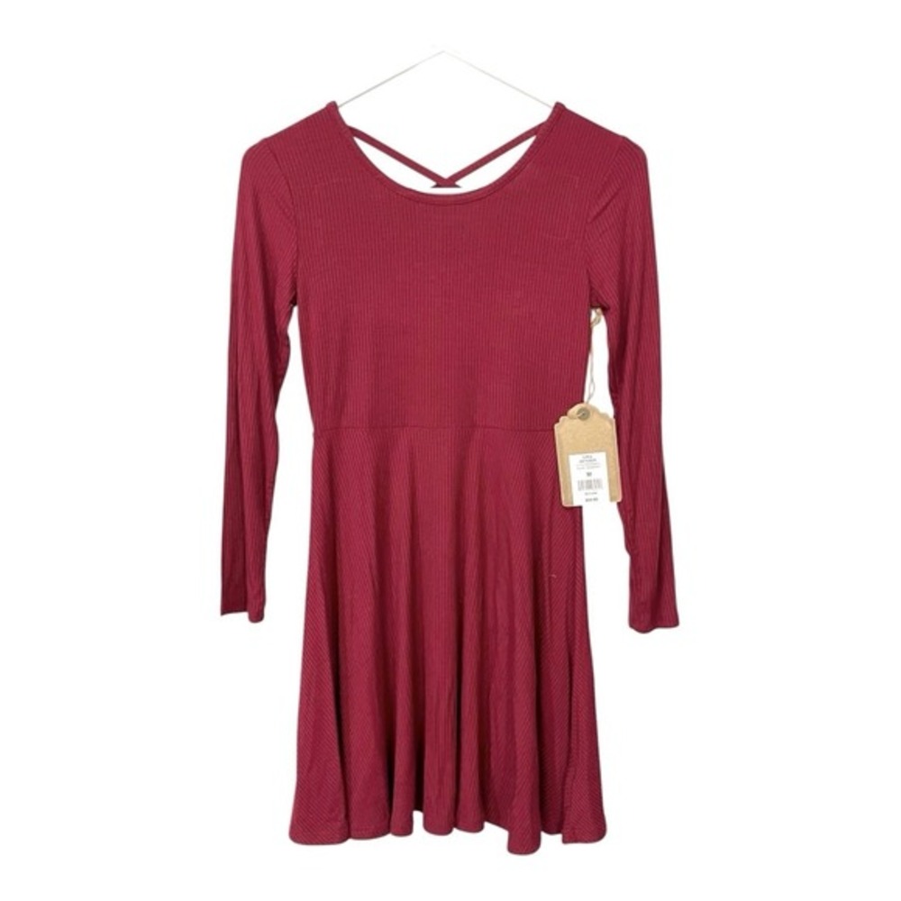 True Craft M Cranberry Red Fit and‎ Flare Dress Strappy Back Ribbed Cottagecore